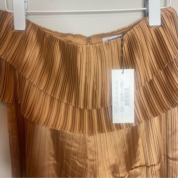 $284 Andrea lyamah Toffee Satin Pleated Linea Pant NWT - Picture 8 of 9